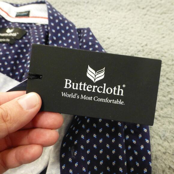 Buttercloth Shirt Mens Large Button Up Icy Cotton Geometric Blue NWT - Picture 9 of 14